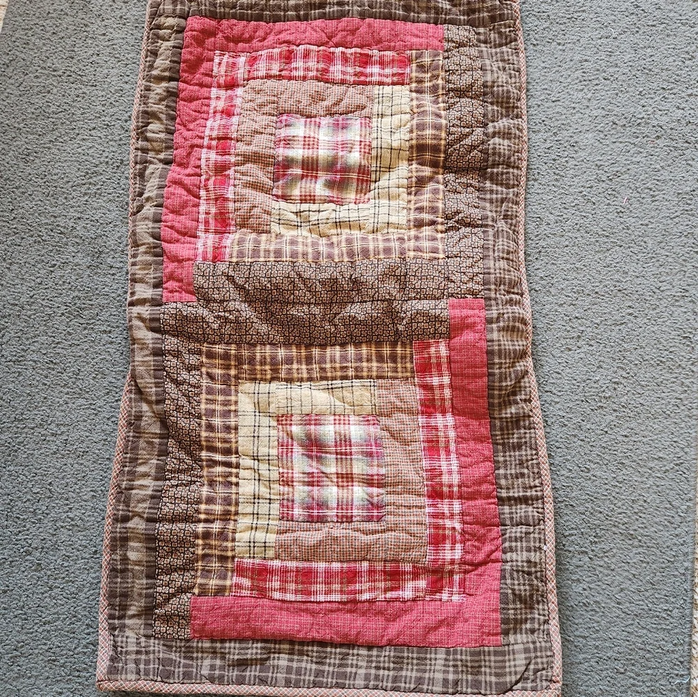 LASTING IMPRESSIONS Log Cabin Sham Pillow Case Set of 2 Red Brown Cotton 21x37